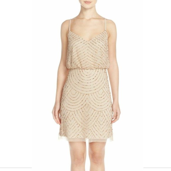NEW Adrianna‎ Papell Sequin Mesh Blouson Dress in Champagne Gold [SZ 12 ] - Picture 8 of 9